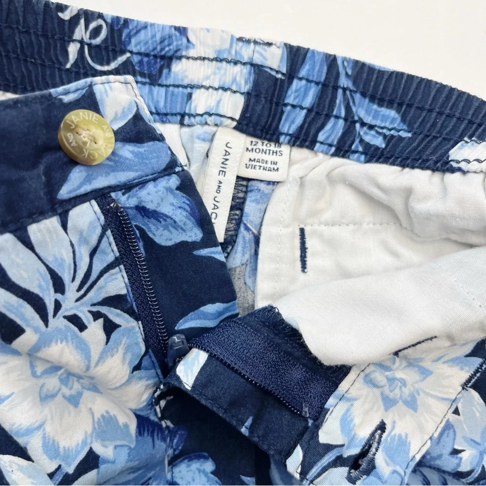 Janie & Jack Tropical Floral Poplin Navy Blue Shorts Size 12-18 Months